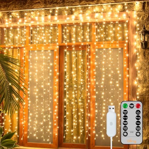 Ollny 2 Pack Curtain Lights, 400LED 6.6x6.6ft Fairy Lights with Remote by Ollny