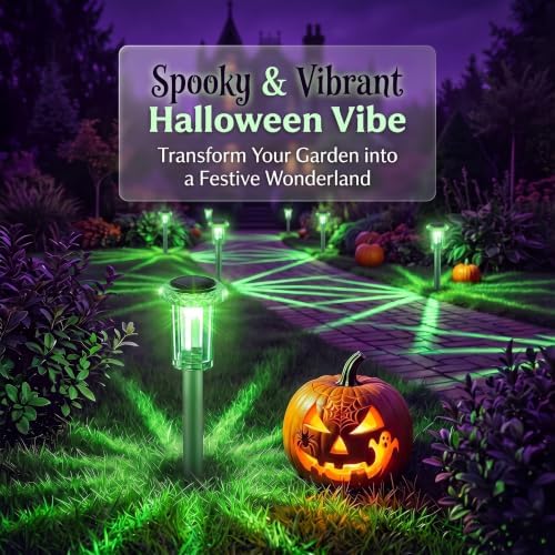 Eyrosa Halloween Solar Outdoor Lights, 10 Pack Solar Pathway Lights Outdoor Waterproof, Stainless Steel Stake Lighting for Garden Yard Path Walkway Driveway Patio Lawn Outside Décor,Green - Image 2