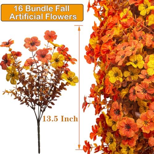 16 Bundles UV Resistant Artificial Fall Flowers Faux Mums for Outdoors - Image 2