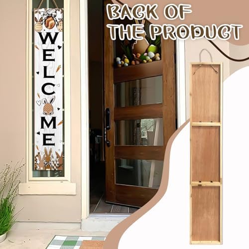 Easter Welcome Sign for Front Door, 47'' Tall Happy Easter Bunny Wooden Porch Sign for Patio, Rabbit Eggs Standing Vertical Door Signs Spring Rustic Yard Signs Seasonal Outdoor Signs for Garden - Image 6