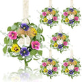 6 PCS Summer Floral Wreaths for Kitchen Cabinet Artificial Pansy Flowers Wreaths with Fern Branches Flocked Lamb Ear Leaves Mini Wreath Spring Floral Small Wreath for Table Centerpiece Farmhouse Decor by Unknown