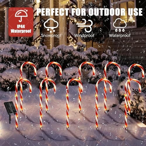 10 Pack Solar Candy Cane Lights, 21 Inch Red Christmas Yard Decorations - Image 4