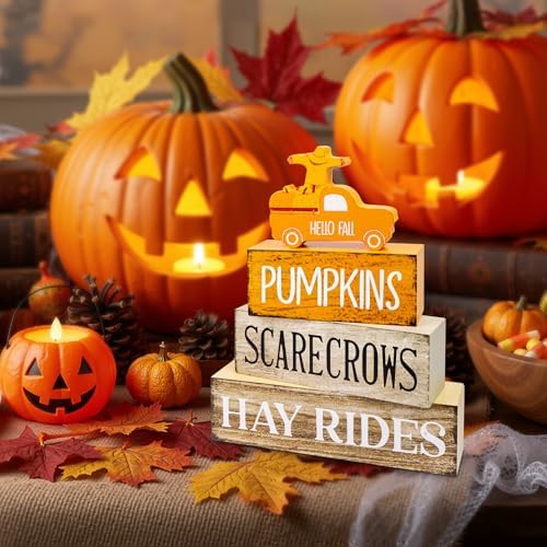 4 Pcs Fall Decor Wooden Tiered Tray Decor, Pumpkins Car Autumn Decorations Gifts for Home - Image 4
