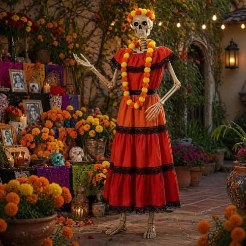 3 Pcs La Catrina Costume Set for 12 Ft Skeleton Day of the Dead Decor - Image 5