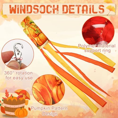 NOVWANG 2 Pieces 40 Inch Fall Windsocks，Pumpkin Maple Leaf Wind Socks for Outside Decor Hanging Flag for Home Garden Yard Wall Balcony Decoration - Image 3