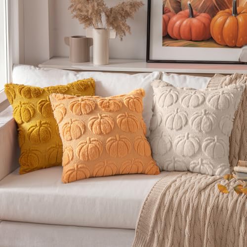 MIULEE Fall Pillow Covers Pumpkin Fall Decor 18x18 Beige - Image 3