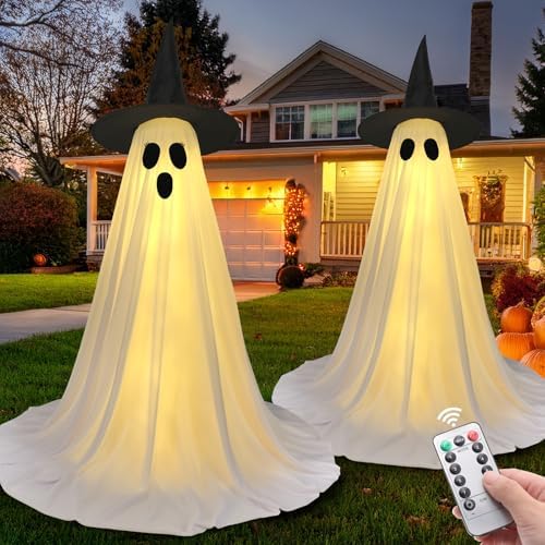 Halloween Ghost Decorations, 2 Pack 59" Lighted Ghosts with Remote by FairyGlimStringLights