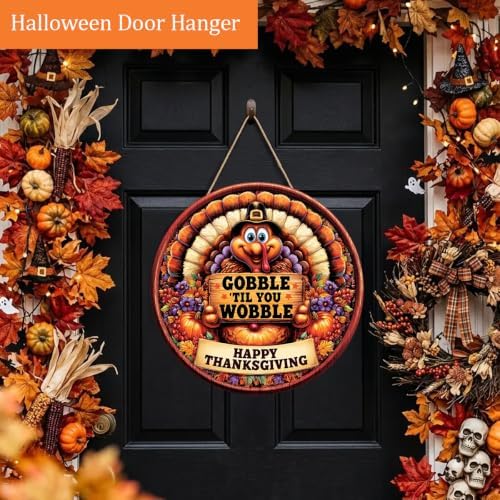 Thanksgiving Turkey Decorations Door Sign for Home, Gobble ’Til You Wobble - Image 3