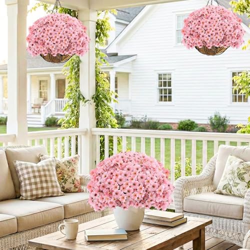 Powbrace 22 Pack Artificial Flowers for Outdoor Indoor Fake Plants(Pink) - Image 6