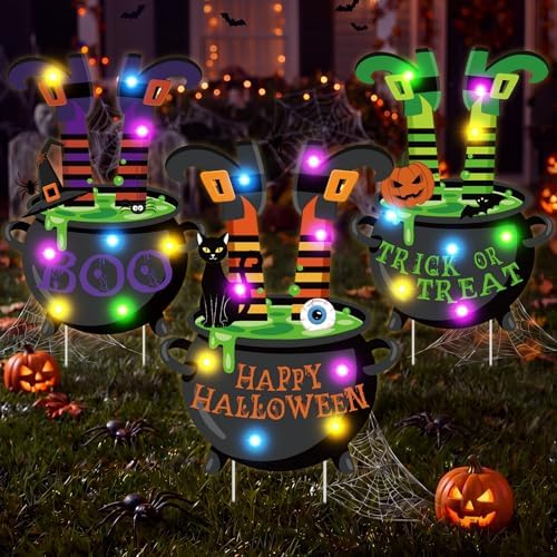 RattanView 3 Pcs Halloween Lighted Witch Legs Outdoor Decor with Stakes by RattanView
