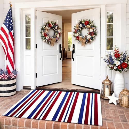 Duraaamo Patriotic Blue Red White Door Mat 3' X 5' for Memorial Day Decor - Image 4