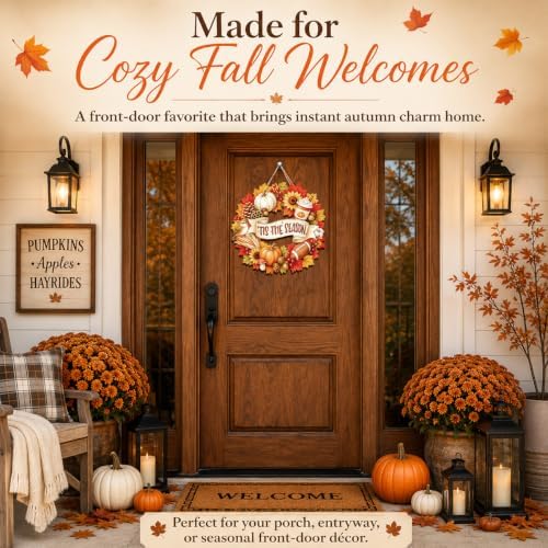 Small Fall Wreath, Tis the Season Sign, Autumn Door Decor - Image 3