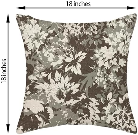 Boho Outdoor Grey Brown Floral Vintage Pillow Covers 18x18 Set of 2 - Image 2