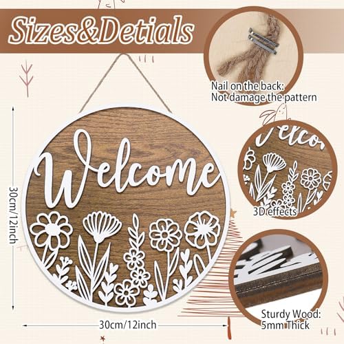 JarThenaAMCS 3D White Wildflower Welcome Door Sign Daisy Floral Wooden Hanging Sign Flower Front Door Hanger for Indoor Outdoor Farmhouse Home Porch Decor - Image 2