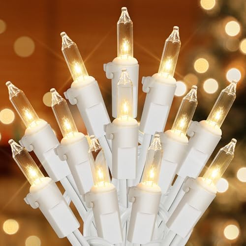 Hopolon Clear Christmas Lights Set,2Pack 50Count 13Feet Incandescent Bulb Mini String Lights with White Wire for Indoor Christmas Tree Garland Birthday Wedding Party Festival Decoration,Warm White by Hopolon