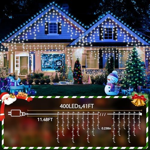 33FT Christmas Lights Outdoor, 400 LED Outdoor String Lights Waterproof Plug in with 8 Modes & Timer, Christmas String Lights for Tree Party, Garden, Holiday Decorations（Cool White） - Image 2