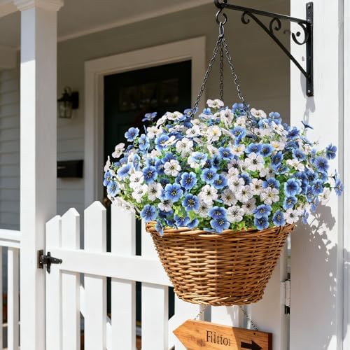 16PCS UV Resistant Artificial Flowers for Outdoors, White + Blue - Image 5