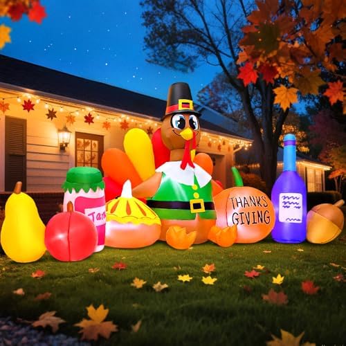 8FT Thanksgiving Inflatables Outdoor Decoration Inflatable Turkey Pumpkin, Built in LED Lights Blow Up Yard Decorations for Fall Holiday Party Garden Lawn Décor - Image 4