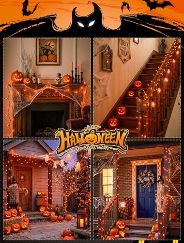 Hopolon Orange Halloween Lights, 13 FT 50 Count Christmas Lights Green Wire - Image 3