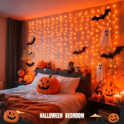JMEXSUSS Orange Curtain Lights for Halloween, USB Plug in, 200 LED - Image 2