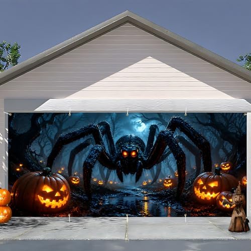 7 x 16 ft Midnight Spider Garage Shadow Halloween Garage Door Decorations Halloween decorations Witch Door Cover, Hanging Banner, Cauldron Backdrop Mural for Home,Outdoor,Indoor,Party by THISFIND