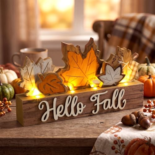 Chunful Lighted Fall Table Decor Wooden Maple Leaf Centerpiece - Image 4