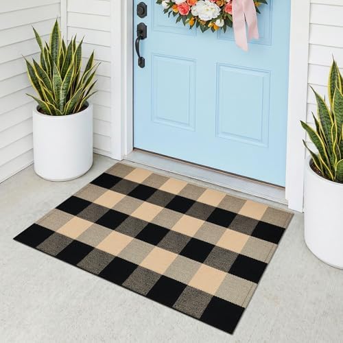 KOZYFLY Buffalo Plaid Area Rugs 2x3 Ft Brown and Black Rug Front Door Mat by KOZYFLY
