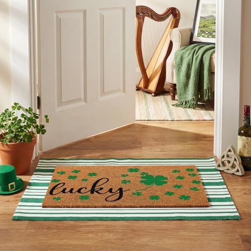 Duraaamo 2 Pcs Welcome Doormat with Outdoor Rug Natural Coco Coir Door Mat Front Door Mat and Rug for Indoor Outdoor Front Porch(Clover) - Image 5
