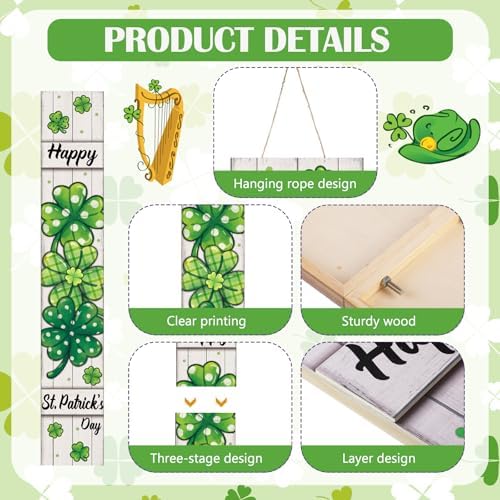 Threehoney 47" Large St. Patrick's Day Porch Sign Irish Welcome Sign Shamrock Wooden Tall Porch Decor Rustic Farmhouse Front Door Decor for Irish Holiday Outdoor Home Yard Entryway Gift - Image 5