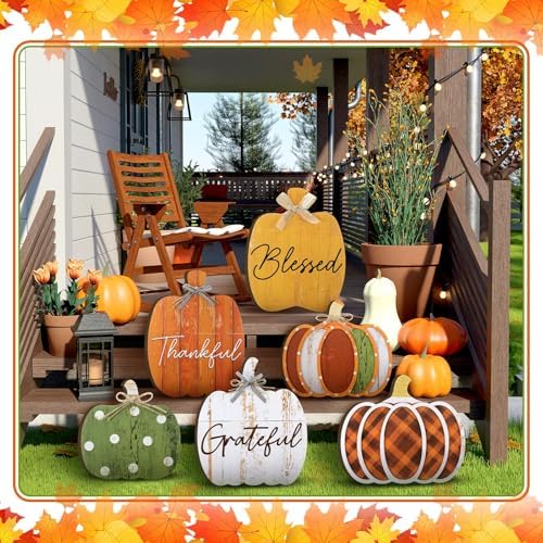 Moucuny Set of 6 Farmhouse Outdoor Fall Decoration for Home Porch, Pumpkin - Image 2