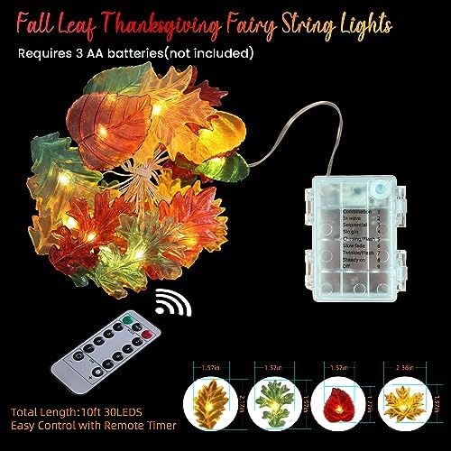 Thanksgiving Decoration Leaf Fairy String Lights Fall Garland Leaf Decorative Lights Harvest Maple Oak Decor 10ft 30LED Battery Operated String Lights Autumn Wreath for Bedroom Window Tree Décor - Image 3