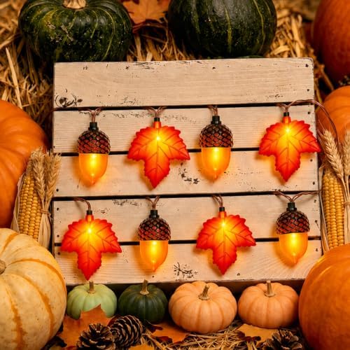 16.4FT Fall Lights Battery Operated, 20 LED Fall String Lights with 3D Acorns and 3D Maple Leaves LED Autumn Lights with Timer 8 Modes for Autumn Thanksgiving Indoor Outdoor Fall Decorations - Image 4