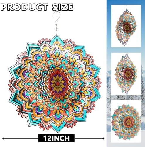 Mandala Daisy Wind Spinner, 12inch Kinetic Metal Wind Spinners - Image 5