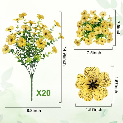 20 Bundles Artificial Flowers for Outdoors Fake Plants, Yellow - Image 2