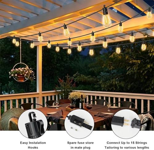 Outdoor String Lights LED Patio-Light,63Ft Waterproof Dimmable Porch Lights with 22 Shatterproof S14 Bulbs,Outside Hanging Light Connectable Lighting for Backyard Yard Gazebo Party Garden Bistro - Image 6