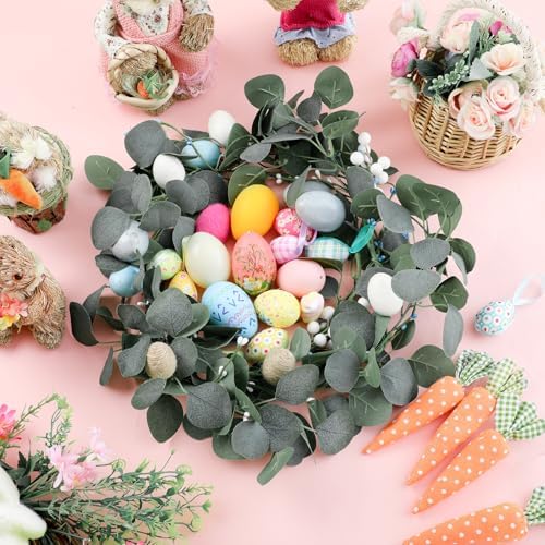 Zeyune 1 Pcs 6ft Long Easter Artificial Garland with Eggs Spring Mixed Eucalyptus Garland Farmhouse Hanging Rustic Easter Garlands Decor for Front Door Kitchen Fireplace Home Indoor Outdoor - Image 3