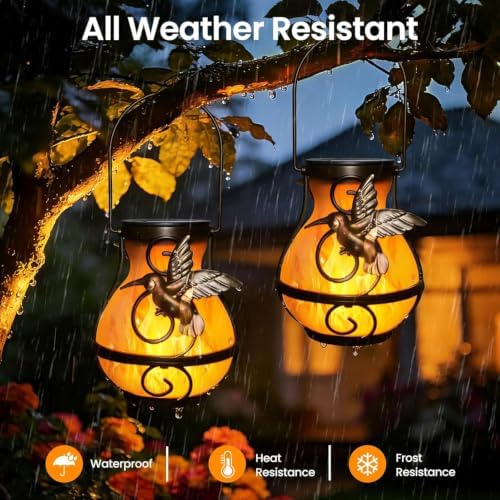 2-Pack solar lights outdoor Decorative Lanterns - Hanging Flame Effect Waterproof Plastic Hummingbird-Shaped Lights, patio decorations outdoorfor Outdoor Patios, Gardens, Balconies, and More - Image 4