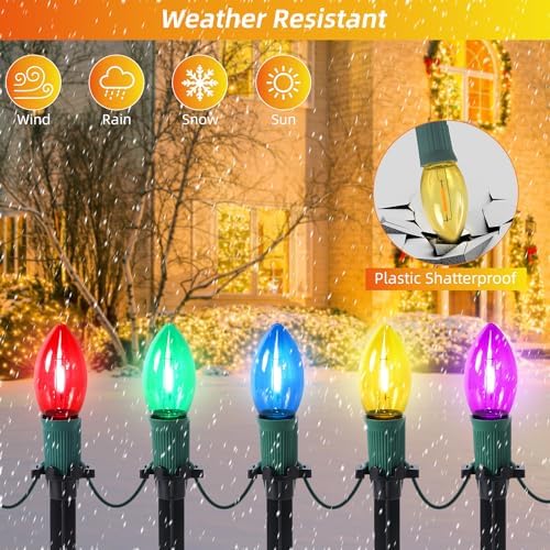 USOKYO 30Ft C9 Led Christmas Pathway Lights Outdoor, 20 Multicolor Bulbs Waterproof Connectable Christmas Walkway Lights with Stakes for Yard Lawn Sidewalk Driveway Decorations - Image 6