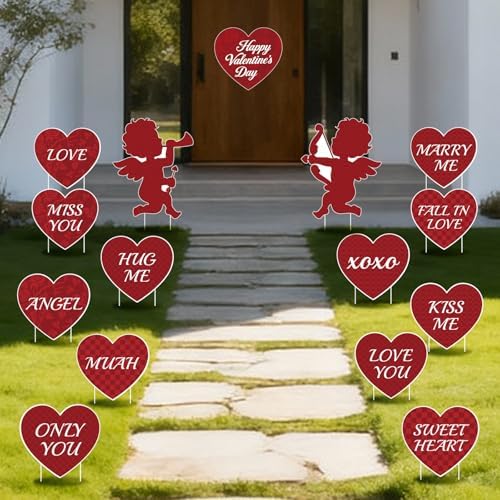 15 PCS Valentine's Day Decorations Valentine's Day Yard Signs, Valentines Love Heart Outdoor Decorations, Happy Valentines Day Heart Yard Signs, Valentine's Day Wedding Anniversary Outdoor Decor SetLawn Pathway Decor - Image 5