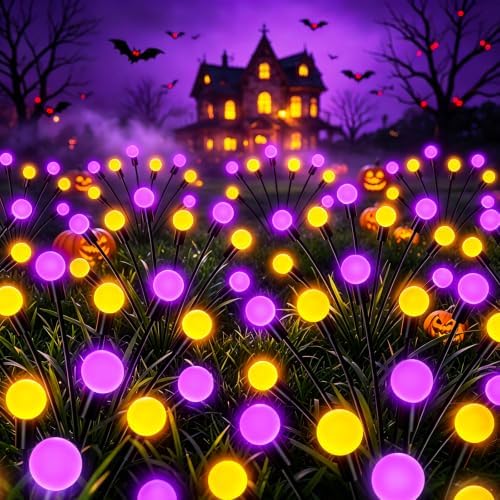 Kohlrabi Halloween Decorations Outdoor, 10 Pack 80 LED Purple and Orange Solar Firefly Lights Waterproof, Sway by Wind, Solar Wind Swaying Light for Garden Yard Patio Pathway Decoration by KohlrabiDecor