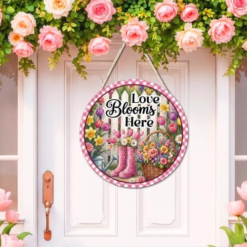 Love Blooms Here Floral Wooden Welcome Door Sign Wall Decor - Image 3