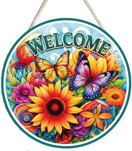 Welcome Hanging Wooden Sign for Front Door Wreath Outside by Unknown