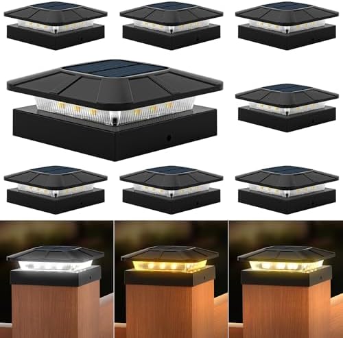 4x4 Solar Fence Post Cap Lights Outdoor Waterproof, 8 Pack, Black by Flaow