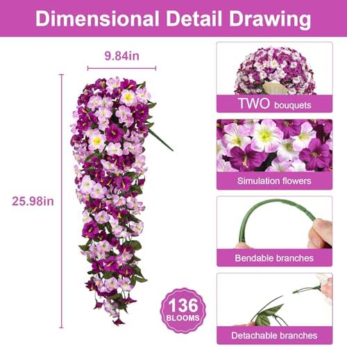 Artificial Hanging Flowers for Outdoors, 2 PCS 272 Blooms UV Resistant Morning Glory Faux Silk Vines, No-Odor Realistic Fake Plants for Garden Planter Porch Patio Decoration, Lotus Lightpurple - Image 4
