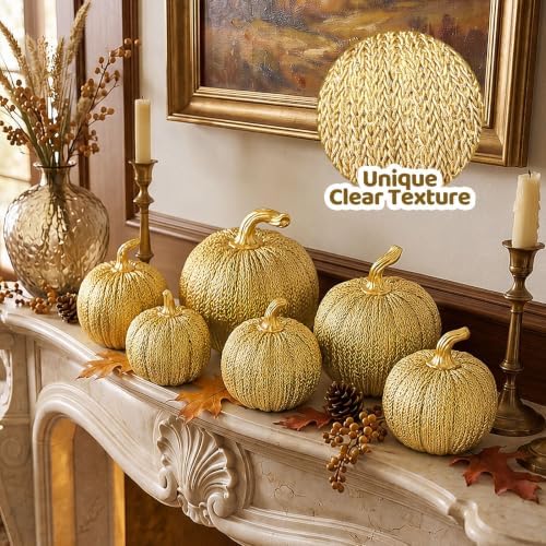 Thyle 6 Pcs Pumpkin Fall Decor Indoor, Gold Pumpkin for Decorating, Resin - Image 4
