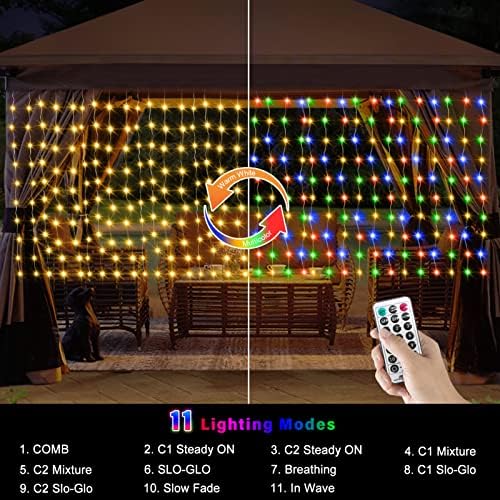 ZAIYW 20Ftx3Ft Curtain Lights Outdoor LED Fence Lights with Remote Timer - Image 2