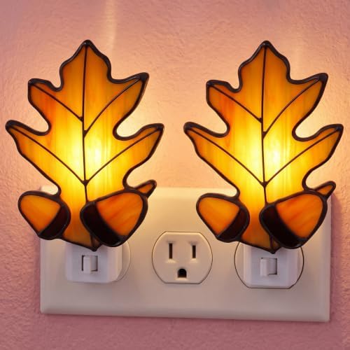 Baquler 2 Pcs Stained Glass Maple Leaf Night Light Plug into Wall by Baquler