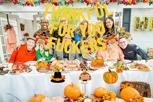 Thanksgiving Decorations, Friendsgiving Decorations, Glittery Thanksgiving Friendsgiving Banner for Mantel Font Porch, TFYF Thankful for You Fall Party Decorations for Indoor Home (Pre-Assembled)TFYFTZ (Gold 2) - Image 3
