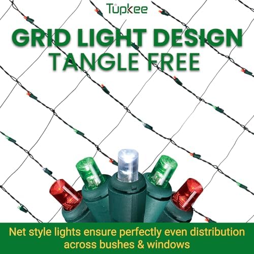 Christmas Light Net – 150 LED Red, Green & Cool-White Mesh Lights - 4 ft x 6 ft – Outdoor/Indoor – Net Lights for Bushes, Hedges or Trees - Image 7