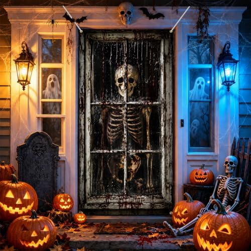 Halloween Door Cover, Fabric Front Door Porch Sign for Halloween Party by seewan